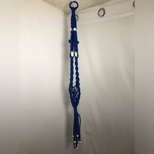 Vintage Blue Macrame with White Beads.
